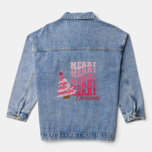 Niedlich frohe Weihnachten Rosa Retro Weihnachten  Jeansjacke