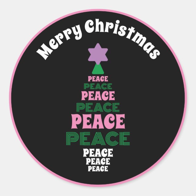 Niedlich frohe Weihnachten Rosa und grüner Frieden Runder Aufkleber (Vorderseite)