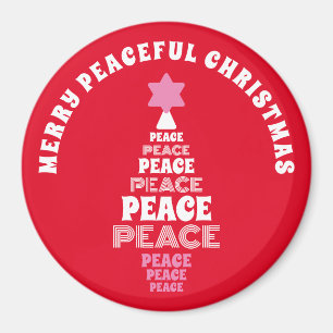 Niedlich frohe Weihnachten Rosa und Roter Friedens Magnet