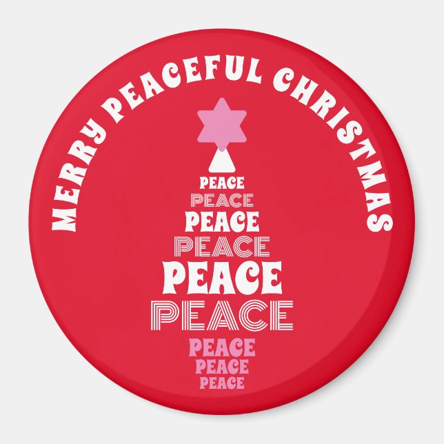 Niedlich frohe Weihnachten Rosa und Roter Friedens Magnet (Vorne)