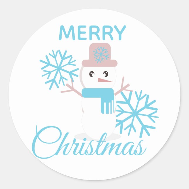 Niedlich Frohe Weihnachten Snowman Snowflakes Char Runder Aufkleber (Vorderseite)