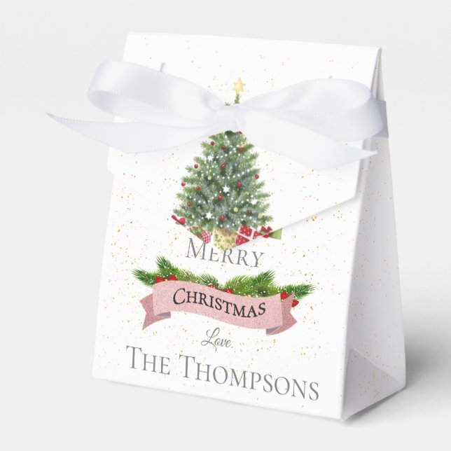 Niedlich frohe Weihnachten Weiße Imitate Rosa Glit Geschenkschachtel (Vorderseite)