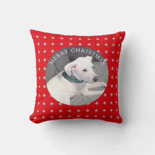 Niedlich Frohe Weihnachten Weißer Hund Foto Rot Kissen