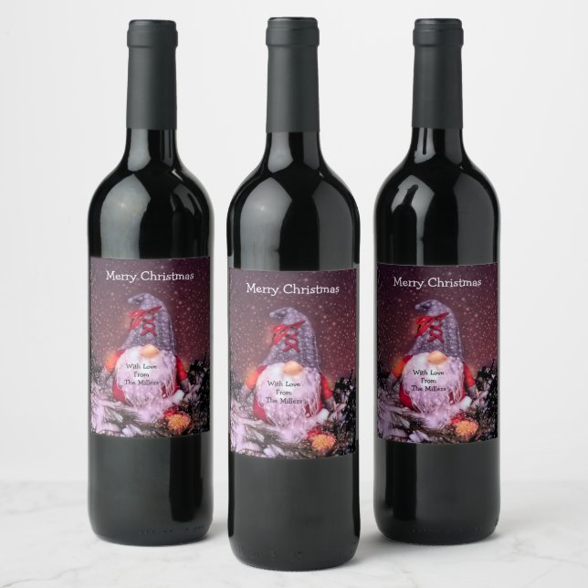 Niedlich frohe Weihnachten Whimsical Gnome Holiday Weinetikett (Flaschen)