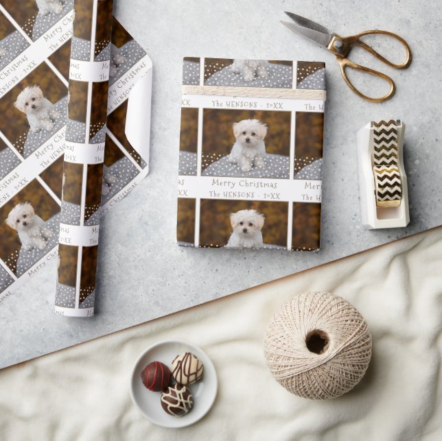Niedlich Frohe Weihnachts-Haustier Hund Foto Geschenkpapier (Kunsthandwerk)