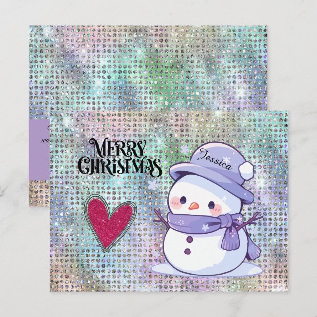 Niedlich frohe Weihnachts Pastel Snowman Glitzer H Postkarte (Vorne/Hinten)