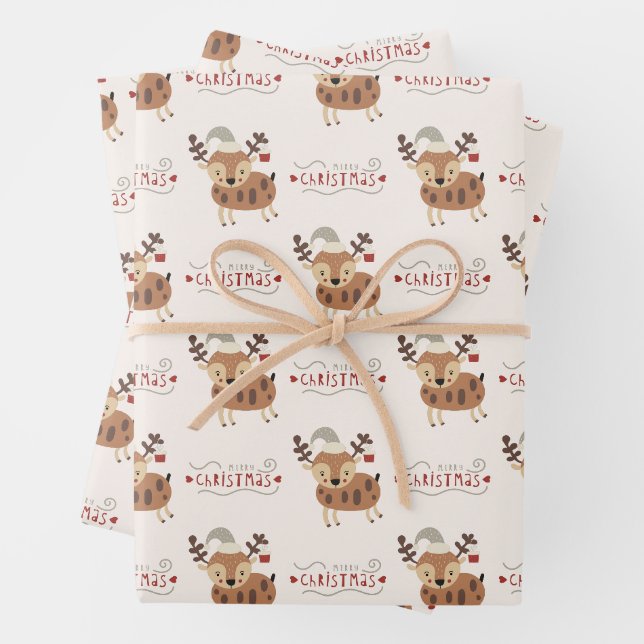 Niedlich Frohe Weihnachts-Rentier Geschenkpapier Set (Beispiel)