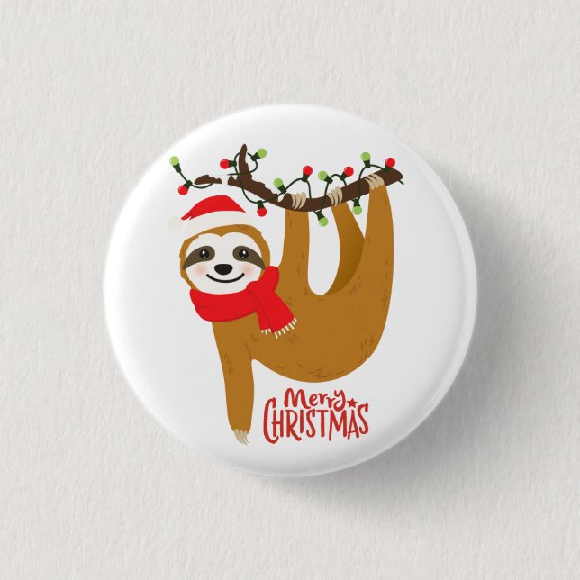Niedlich frohe Weihnachts-Sloth Button (Vorderseite)