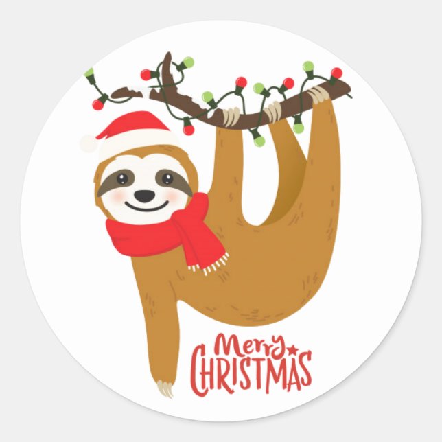 Niedlich frohe Weihnachts-Sloth Runder Aufkleber (Vorderseite)