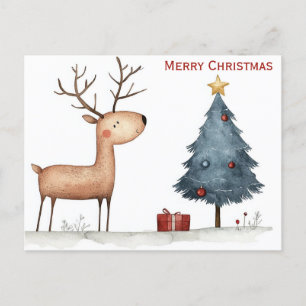 Niedlich frohe Weihnachtsbaum Rentier Whimsical Postkarte