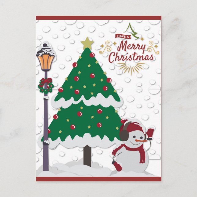 Niedlich frohe Weihnachtsbaum Snowman Postkarte (Vorderseite)