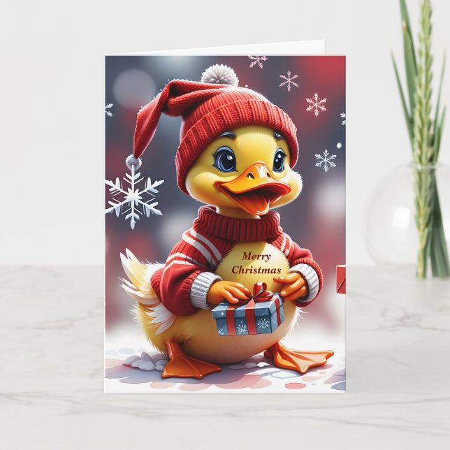 Niedlich Frohe Weihnachtsduck Feiertagskarte (Vorderseite)