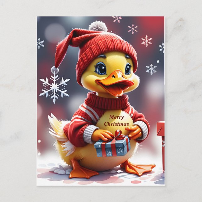 Niedlich Frohe Weihnachtsduck Feiertagspostkarte (Vorderseite)