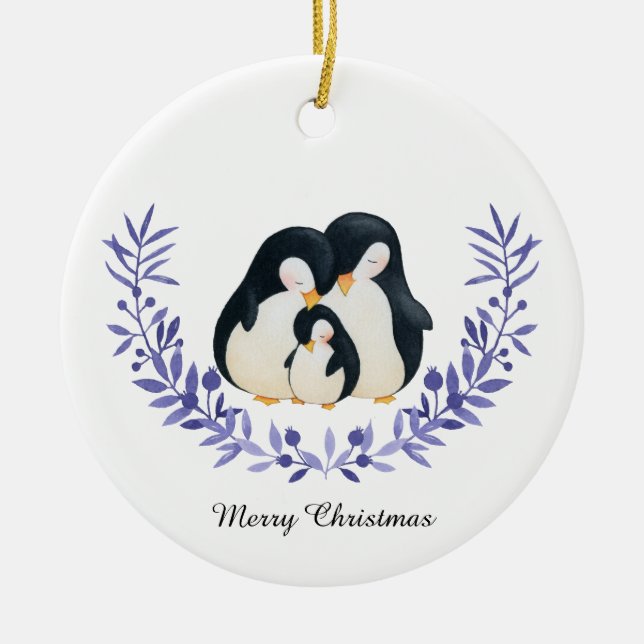 Niedlich frohe Weihnachtsfamilie Penguin Keramik Ornament (Vorne)