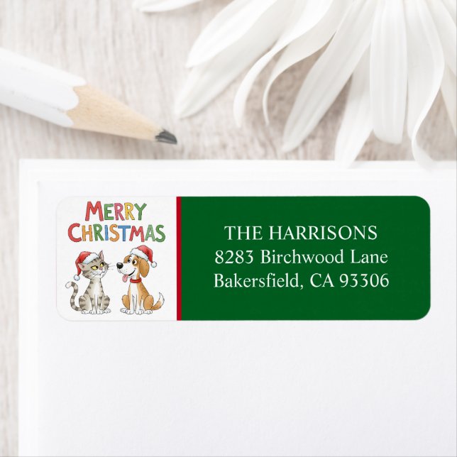 Niedlich Frohe Weihnachtskat und Hunde Rücksendead (Insitu)