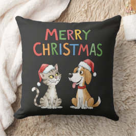 Niedlich Frohe Weihnachtskatze und Hund Kissen