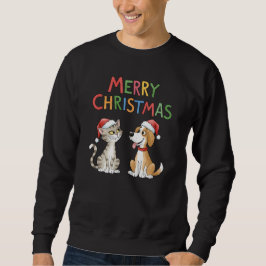 Niedlich frohe Weihnachtskatze und Hund Männer Sweatshirt
