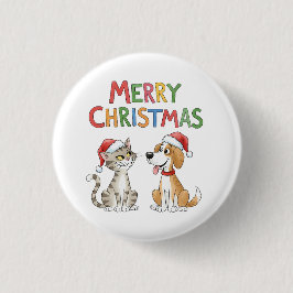Niedlich frohe Weihnachtskatze und Hund mit Weihna Button