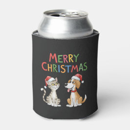 Niedlich frohe Weihnachtskatze und Hund mit Weihna Dosenkühler
