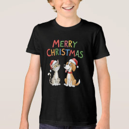 Niedlich frohe Weihnachtskatze und Hund mit Weihna Tri-Blend Shirt