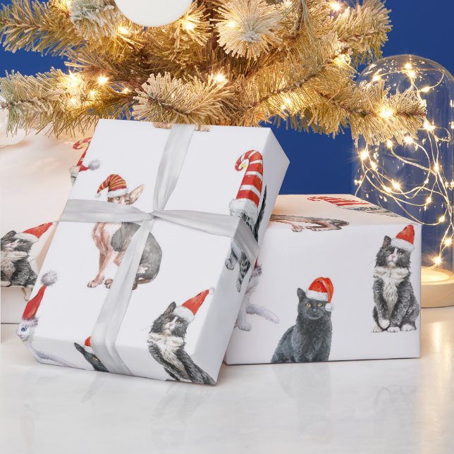 Niedlich frohe Weihnachtskatzen mit Weihnachtsmann Geschenkpapier (Feiertage)