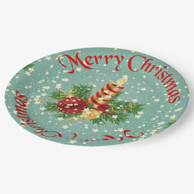 Niedlich frohe Weihnachtskerzen und Glitzern Pappteller (Schrägansicht)