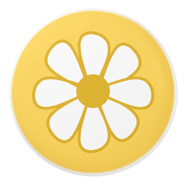 Niedlich fröhliche Retro-Blume Senf gelb Keramikknauf (Vorderseite)