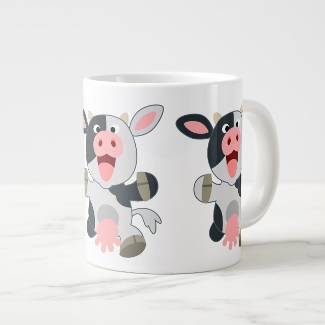 Niedlich-fröhlicher Cartoon Kuh Jumbo-Tasse (Vorderseite Rechts)