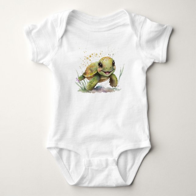 Niedlich fröhlicher Tortoise Baby Bodysuit Strampler (Vorderseite)