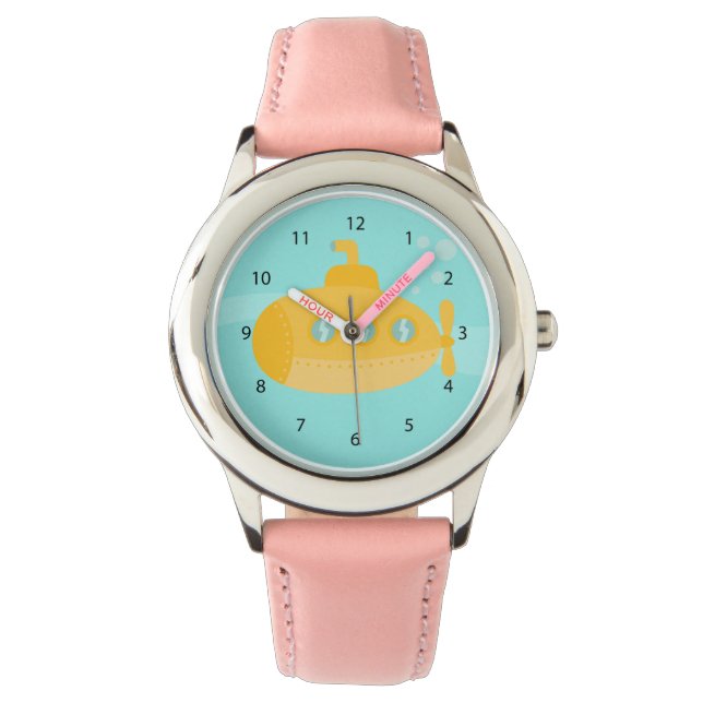 Niedlich fröhliches gelbes U-Boot für Kinder Armbanduhr (Vorderseite)