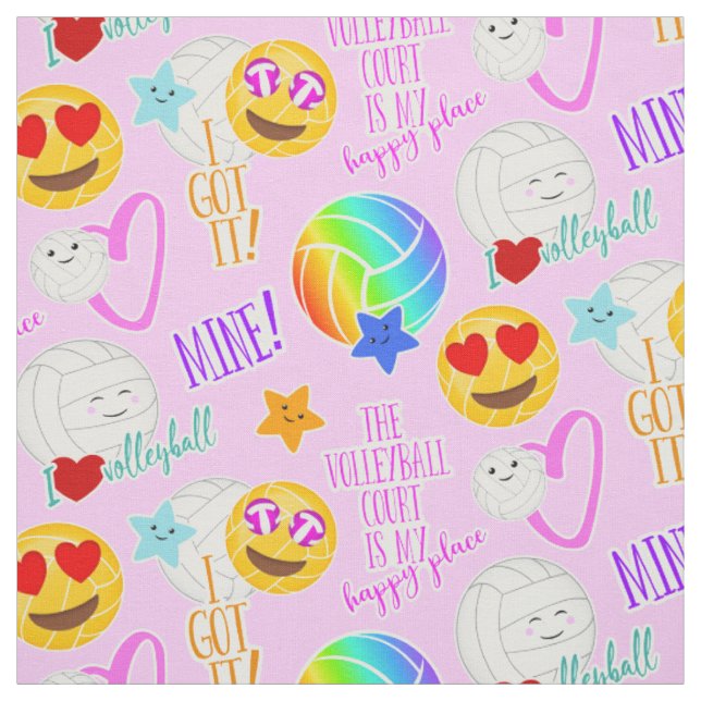 niedlich fröhliches kawaii volleyball typografisch stoff (Muster)
