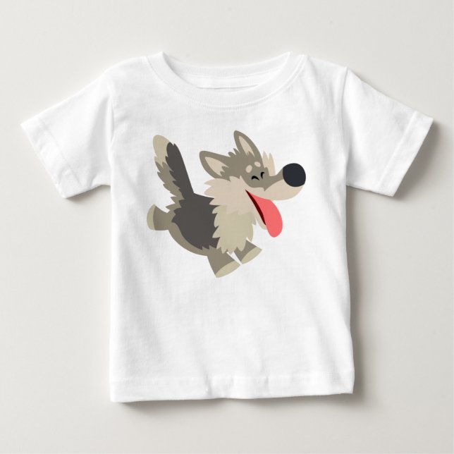 Niedlich Frolicsome Cartoon Wolf Baby T - Shirt (Vorderseite)