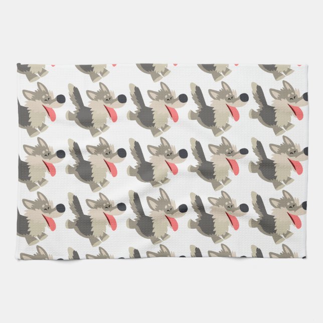 Niedlich Frolicsome Cartoon Wolf Kitchtuch Handtuch (Horizontal)