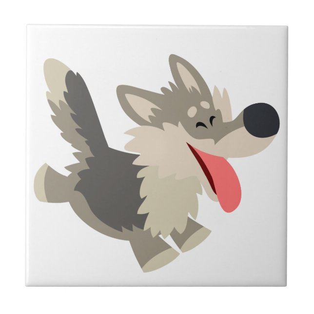 Niedlich Frolicsome Cartoon Wolf Tile Fliese (Vorderseite)