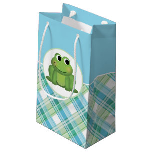 Niedlich Frosch-Blau und grüne Karierte Geschenkta Kleine Geschenktüte