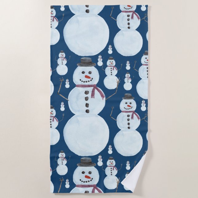 Niedlich Frosty Blue Snowman Wasserfarbmuster Strandtuch (Vorderseite)