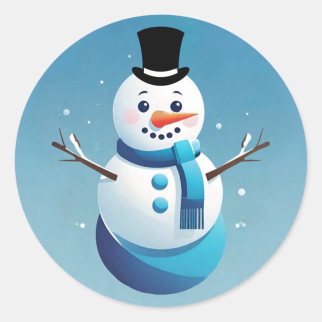 Niedlich Frosty Snowman Illustration Round Sticker (Vorderseite)