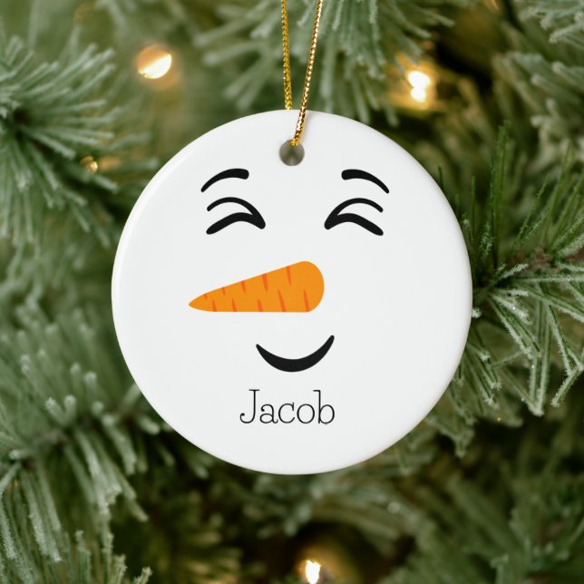 Niedlich Frosty the Snowman lächelt Gesicht Keramik Ornament (Baum)