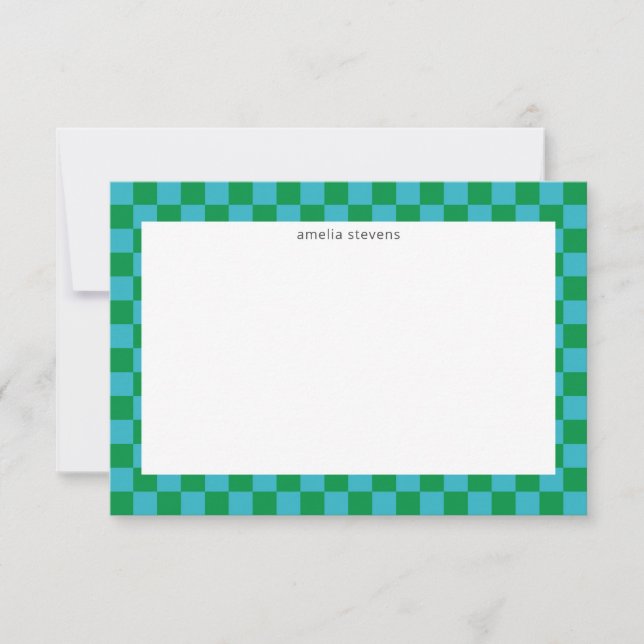 Niedlich Fun Checkerboard Blue Green Geometric Nam Dankeskarte (Vorderseite)