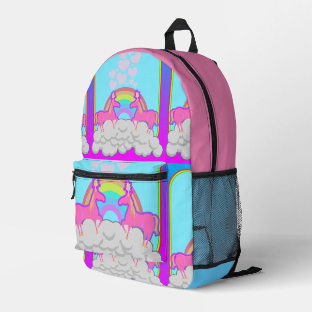 Niedlich Fun Neon Totally 80er Einhorn Pair Bedruckter Rucksack (Rückseitige Ecke Rechts)