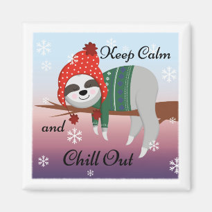 Niedlich Funny Behielt Calm Sloth in Winter Hat & Magnet