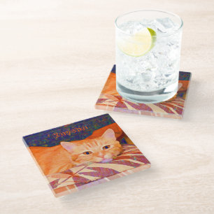 Niedlich Funny Bright Orange Tabby Cat Glasuntersetzer