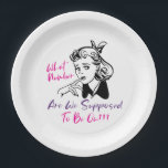 Niedlich Funny Bunco Party Pappteller<br><div class="desc">Bunco Spieler schätzen den Spaß von Welche Zahl sollen wir haben?? Nehmen wir an,  es gibt Zeiten,  in denen Dinge etwas verwirrend werden können. Retrostil Kunst mit moderner Typografie. Funny Party Accessoire für Ihre nächsten Mädchen Nacht out oder Spendenaktion.</div>