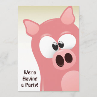 Niedlich Funny Cartoon Pink Pig Geburtstagsfeier E Einladung