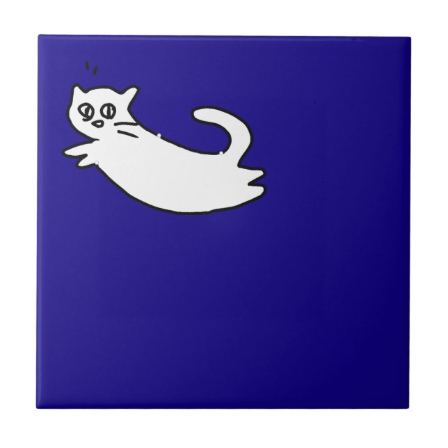 Niedlich & Funny Cat Doodle auf Blue Fliese (Vorderseite)