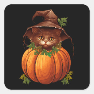 NIEDLICH FUNNY CAT PUMPKIN QUADRATISCHER AUFKLEBER