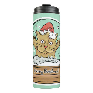Niedlich Funny Christmas Cat individuelle Name tum Thermosbecher