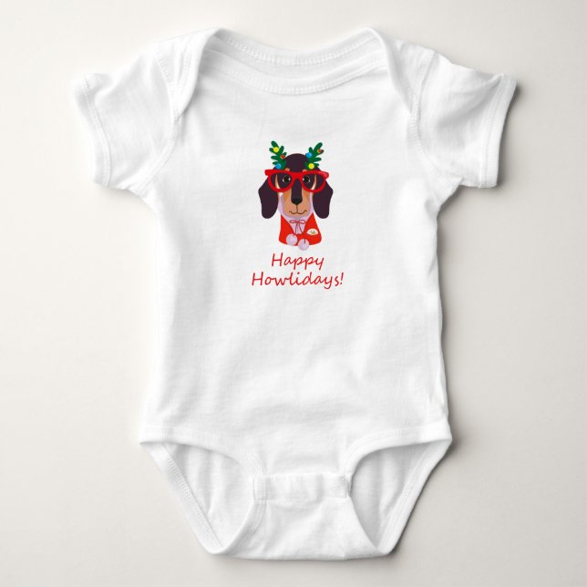 Niedlich Funny Christmas Hund Dackel Happy Howlida Baby Strampler (Vorderseite)