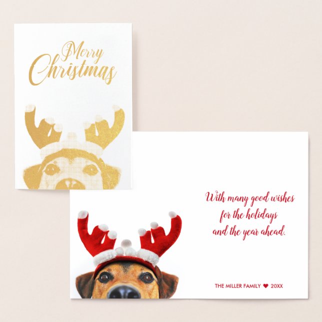 Niedlich Funny Christmas Hund Rentier Antler Headb Folienkarte (Anzeige)
