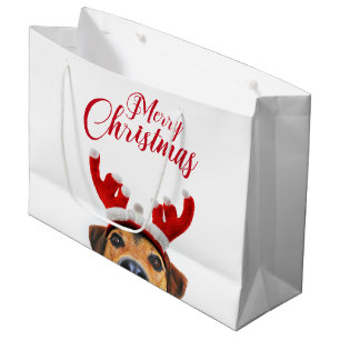 Niedlich Funny Christmas Hund Rentier Antler Headb Große Geschenktüte